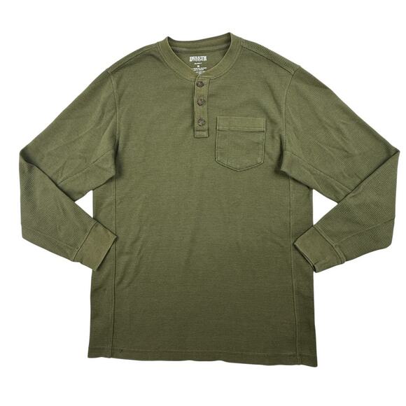 Duluth Trading Co Henley Mens Medium Olive Green Long Sleeve Pocket Shirt - Picture 1 of 10